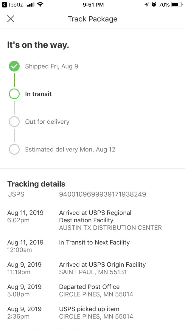 mail tracking notification